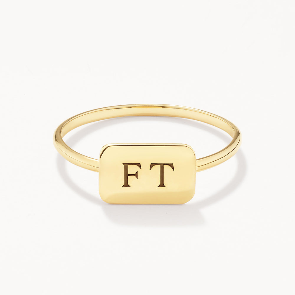 10k Gold Engravable Rectangle Ring - Personalized Gift for Anniversary, Wedding, or Special Occasion