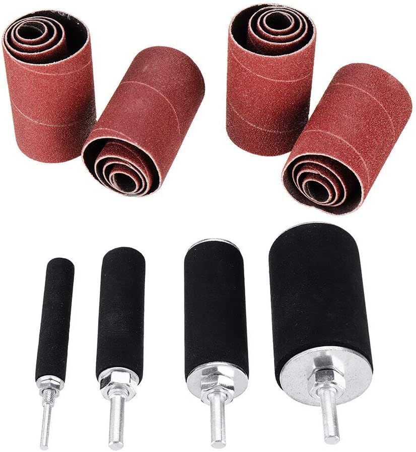 20Pcs Sanding Drum Kit with 80/120 Grit Abrasive Sleeves - Rubber Mandrels for Drill Press - Woodworking Sanding Tools for Smoothing & Polishing Wood, Metal & Plastic Surfaces