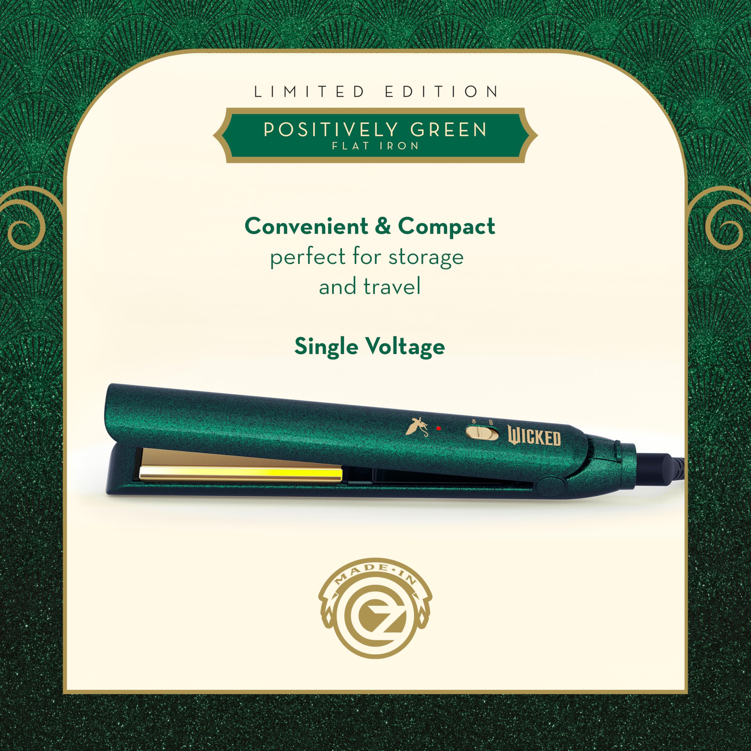 Conair Wicked Elphaba 1-Inch Flat Iron Hair Straightener for Smooth & Shiny Hair - Perfect for Home Use, Travel & Salon Styling