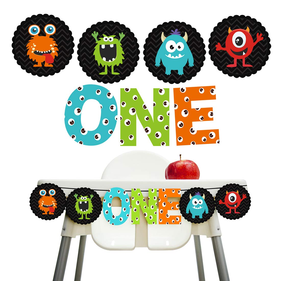 Monster Bash 1st Birthday Party Decorations Set - Cute Little Monster Banner & High Chair Decor for Baby's First Birthday Celebration - Perfect for Monster Theme Birthday Parties, Baby Showers & Nursery Decor