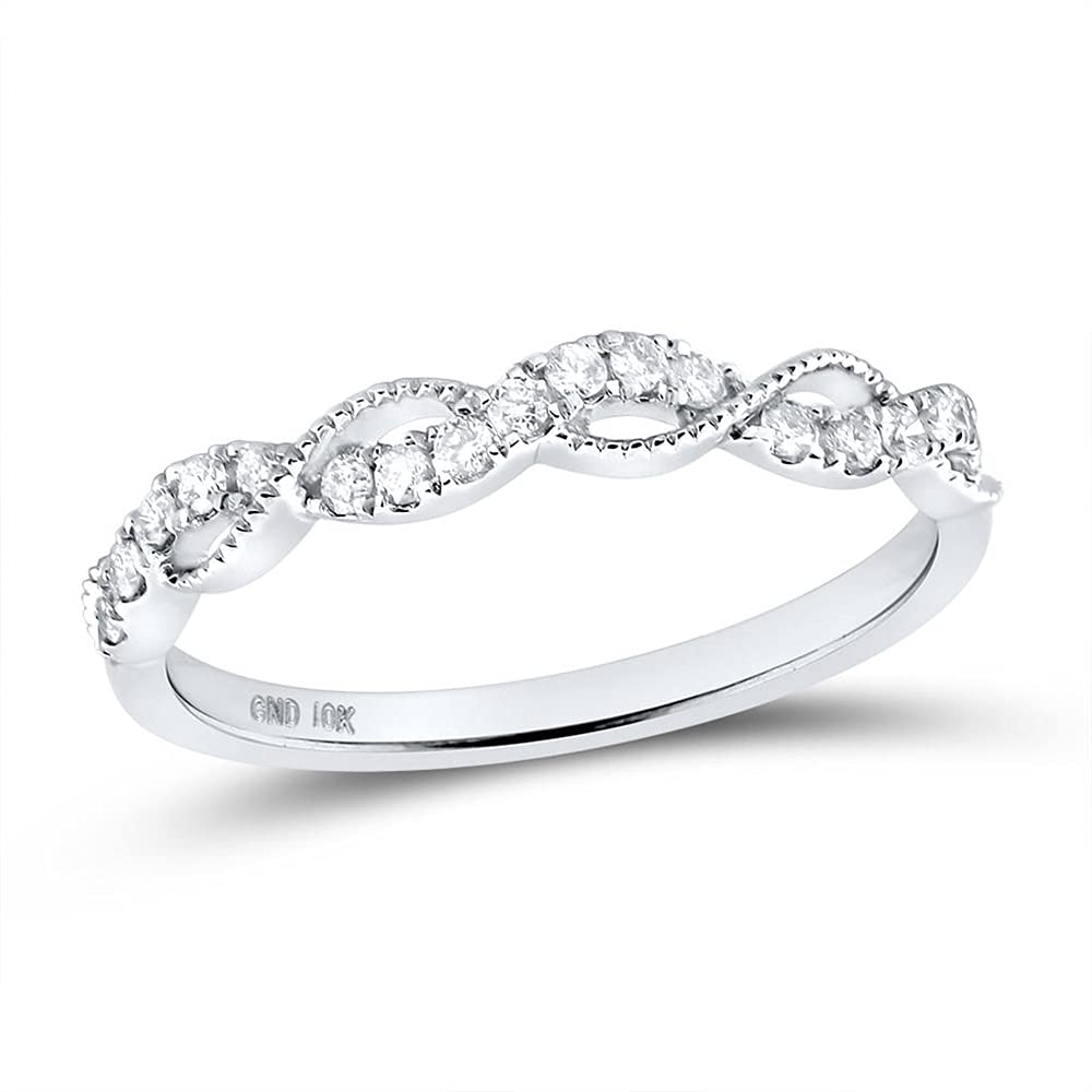 10K White Gold Women's Round Diamond Twist Stackable Band Ring - 1/5 CTTW - Perfect for Anniversary, Wedding, Engagement & Everyday Elegance