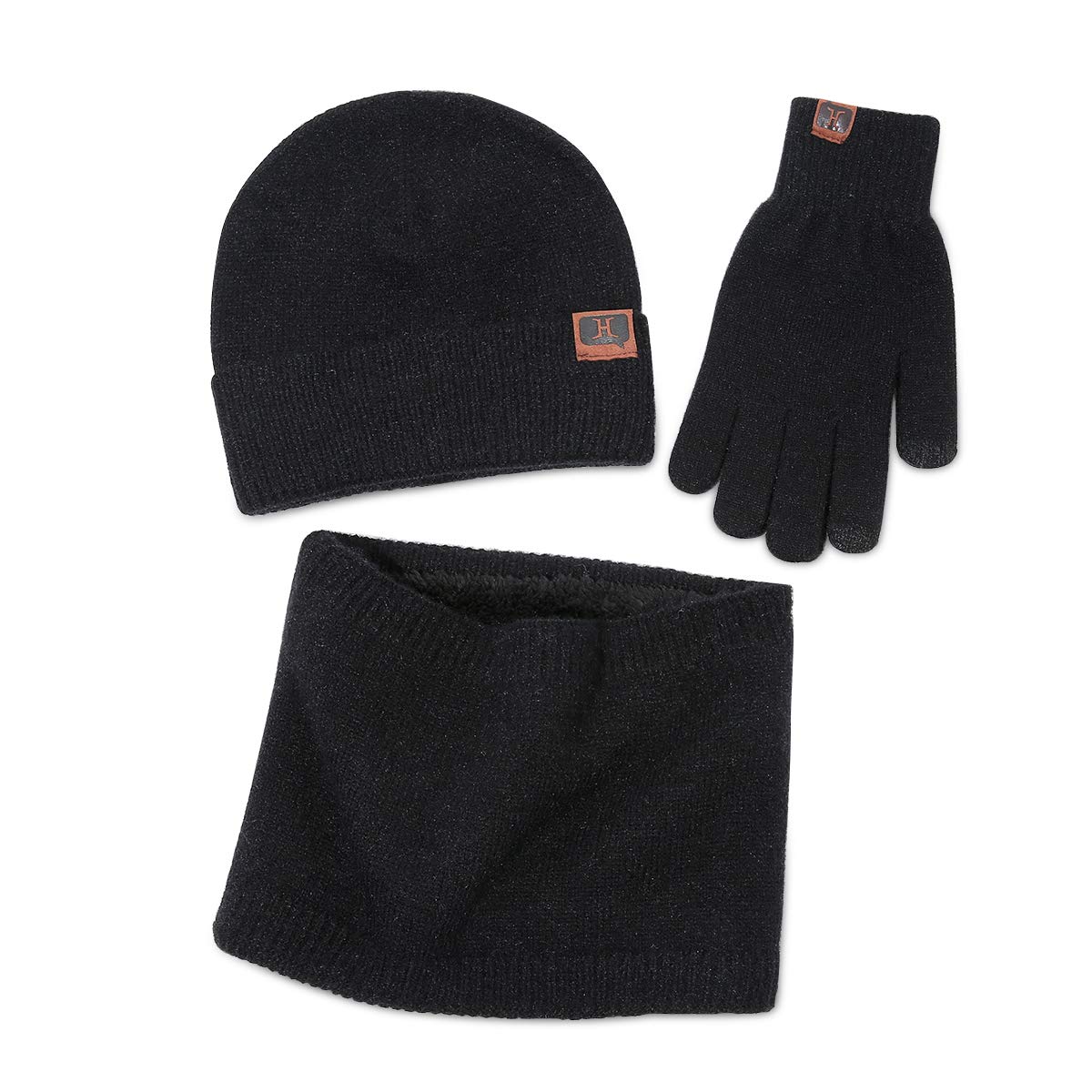 LumiSyne Winter Knitted Beanie Hat, Scarf & Touch Screen Gloves Set for Men & Women - Warm Skull Cap & Neck Warmer in Soft Angora Fabric - Perfect for Skiing, Snowboarding & Cold Weather Activities