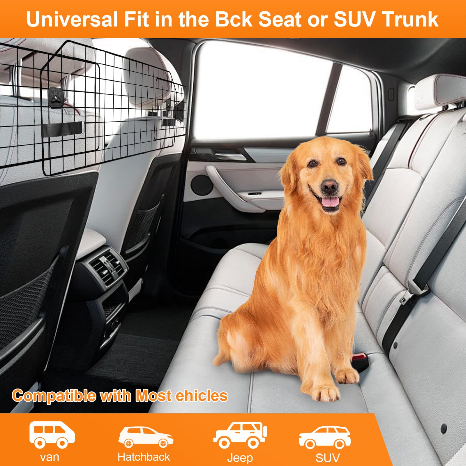 Universal MBR&MBS Dog Barrier for SUVs & Vans - Adjustable Heavy-Duty Pet Gate for Safe Travel