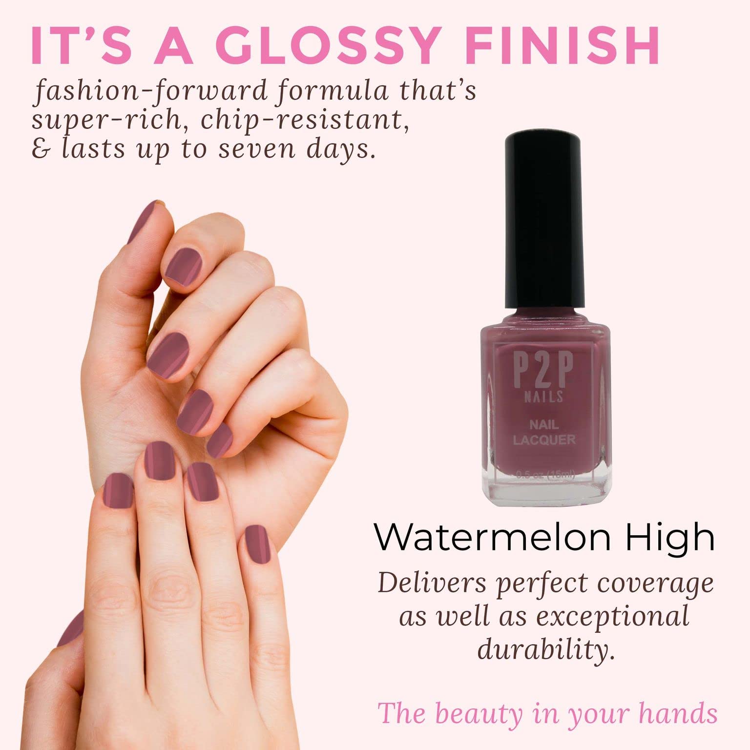 Purple Nail Polish - Long Lasting All Season Salon Quality Nail Lacquer with Natural Shine (Watermelon High) - Perfect for Manicures, Pedicures & Nail Art Designs