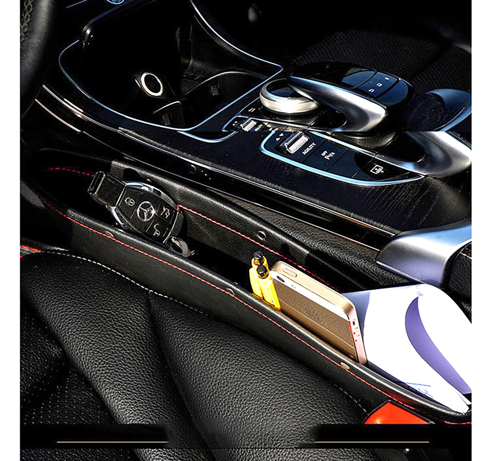 YIKANGHENG 1 Pack Black Car Seat Gap Organizer - Convenient Vehicle Storage Solution for Phones, Keys & Small Items | Keep Your Car Interior Clean & Tidy | Perfect for Sedans, SUVs & Trucks