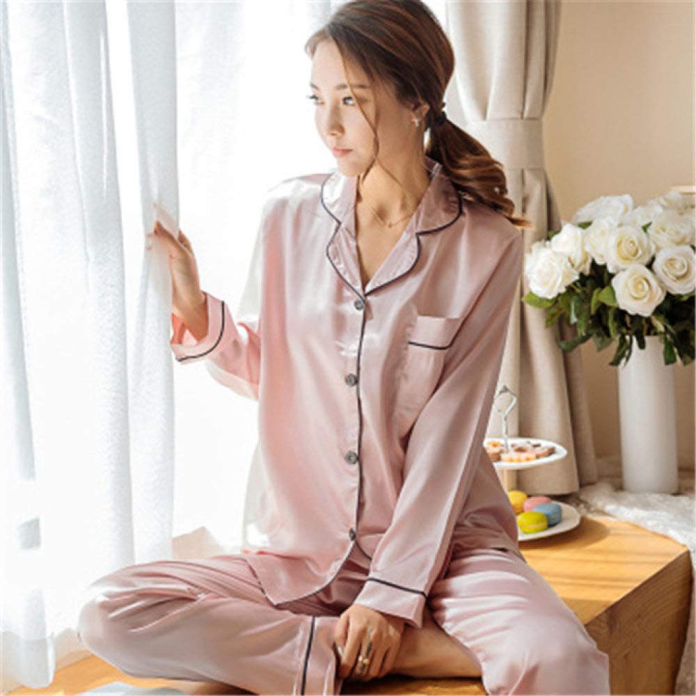 Women's Faux Silk Satin Pajama Set - 2 Piece Long Sleeve Sleepwear for Autumn & Winter, Soft Comfortable Ladies Pyjamas in Sizes S-4XL | Perfect for Lounging, Sleepovers & Cozy Nights at Home