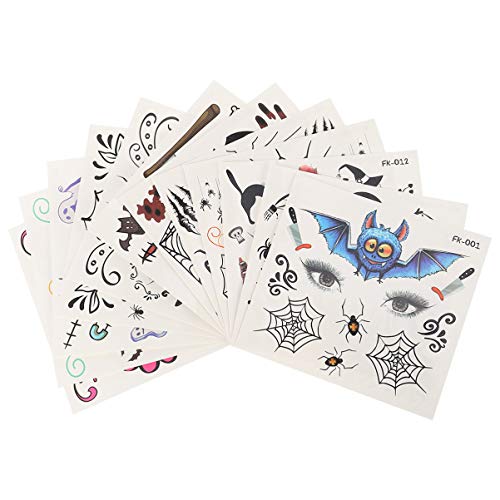 12pcs Halloween Temporary Face Tattoos - Scary & Fun Fake Tattoo Stickers for Adults & Kids - Perfect for Halloween Parties, Costume Contests & Spooky Events