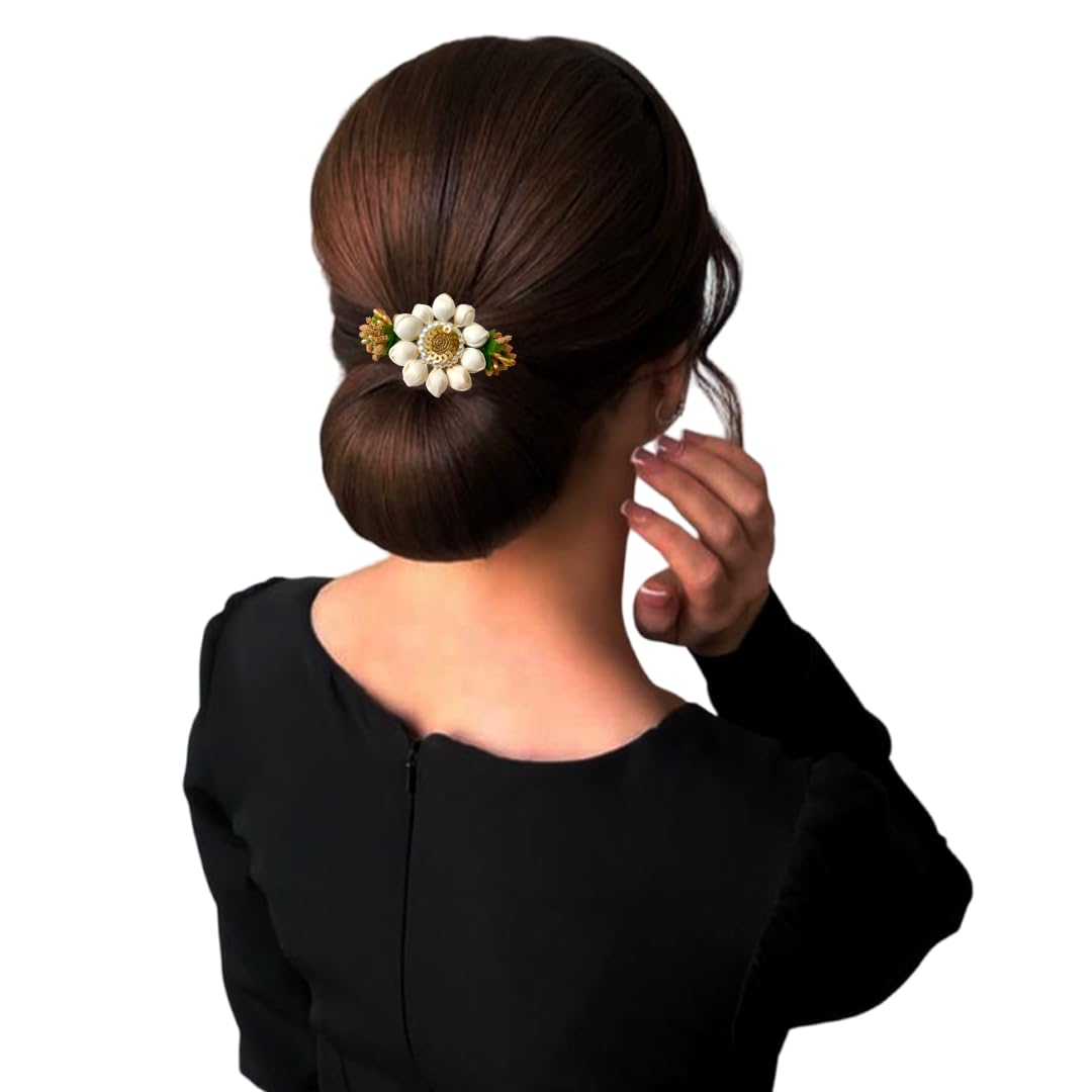 Golden Artificial Metal Floral Mogra Petal Hair Clip with Pollen Design - Women & Girls Hair Accessories for Weddings, Parties & Everyday Style - Pack of 1