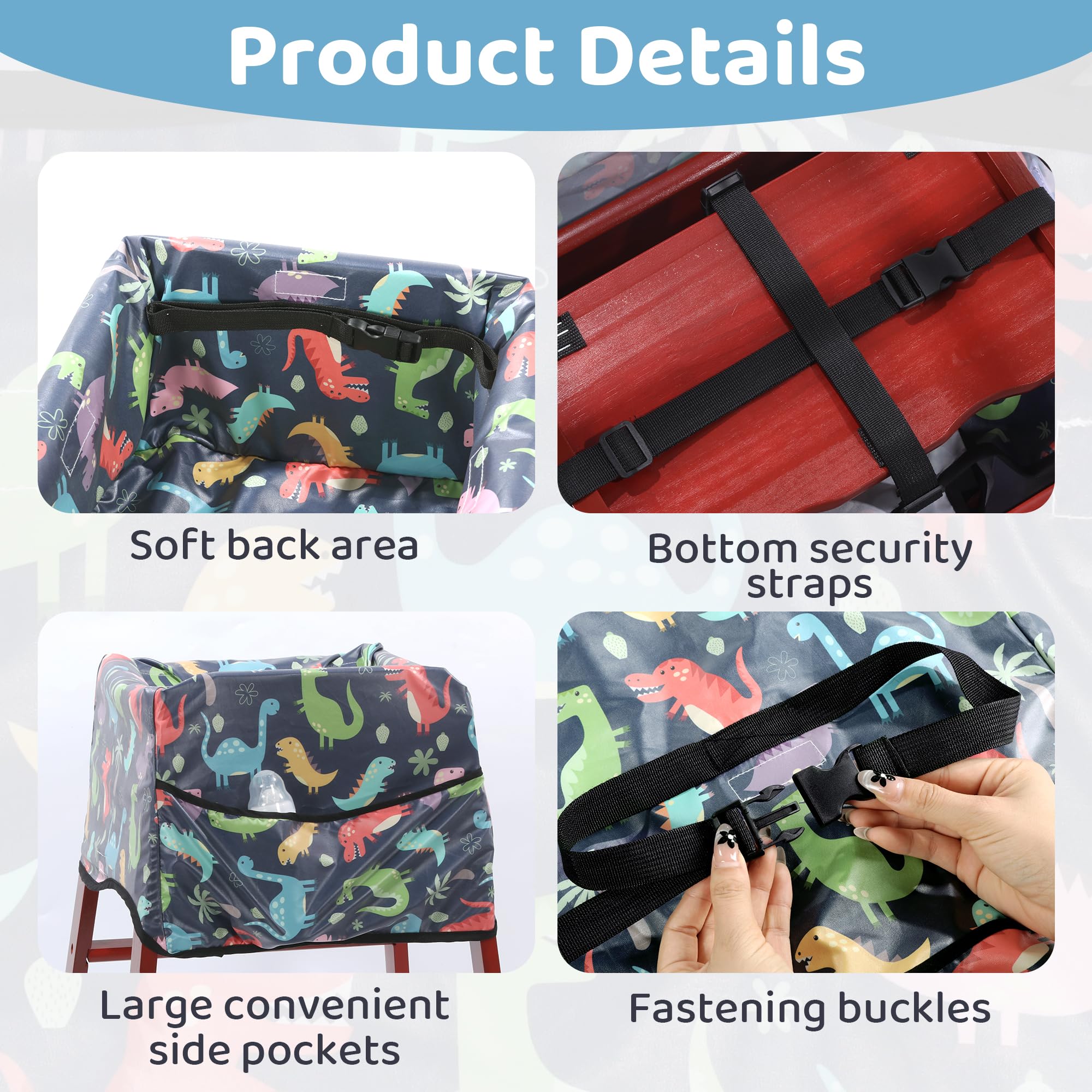 BALAPET Reusable 100% Waterproof High Chair Cover - Dinosaur Baby Chair Protector for Wooden & Restaurant Chairs - Mess Proof Dining Solution - Navy Blue - Perfect for Restaurants, Daycares & Family Meals