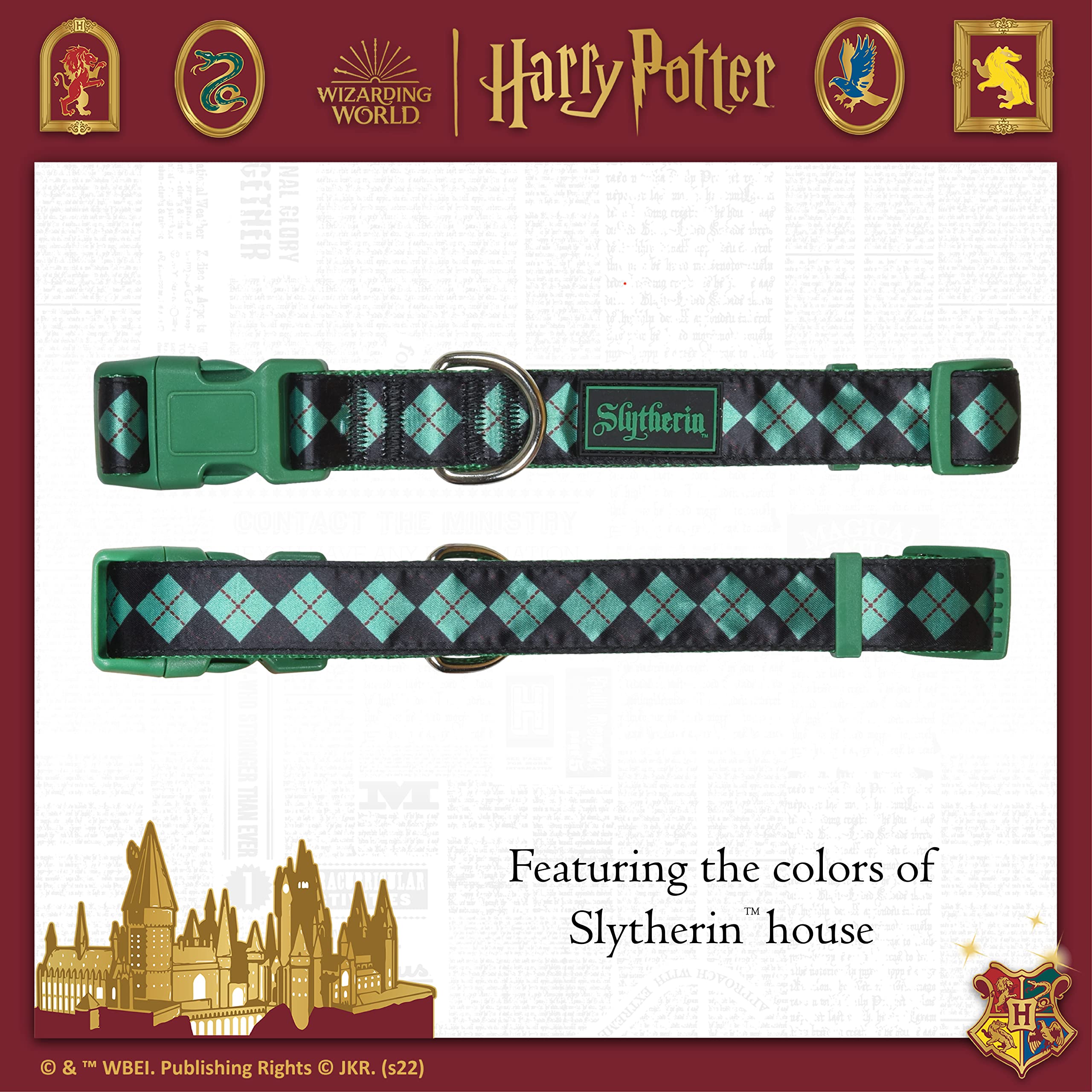 Harry Potter Slytherin Dog Collar - Adjustable Small Pet Collar for Puppies & Small Dogs | Hogwarts House Themed Pet Accessories | Perfect for Cosplay, Halloween Costumes & Harry Potter Fans