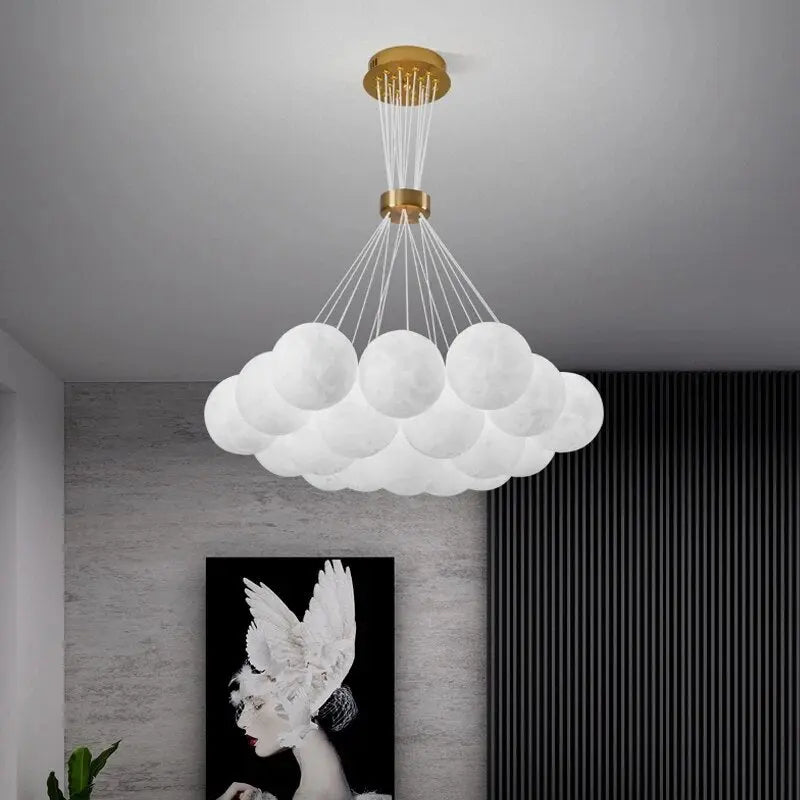 Moon Bubble Pendant Chandelier with 13/19 Glass Balls - Modern Crystal Ceiling Light Fixture for Dining Room, Bedroom & Living Room Decor