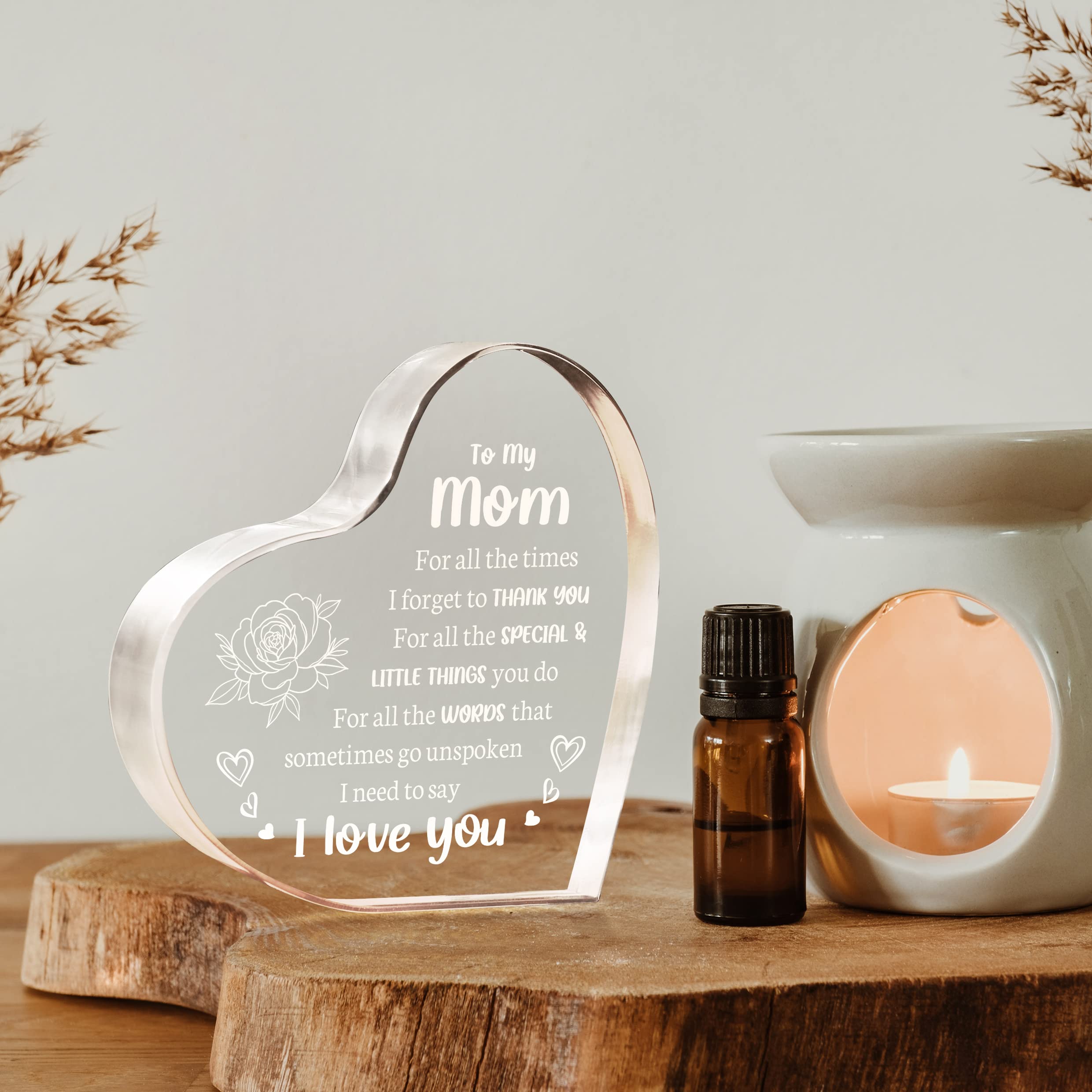 Personalized Acrylic Keepsake for Mom - 3.9x3.9 Inch 'I Love You Mom' Gift - Perfect for Mother's Day, Birthday, Christmas & Valentine's Day - Heartfelt Present from Son/Daughter - Home Decor & Sentimental Gift Idea