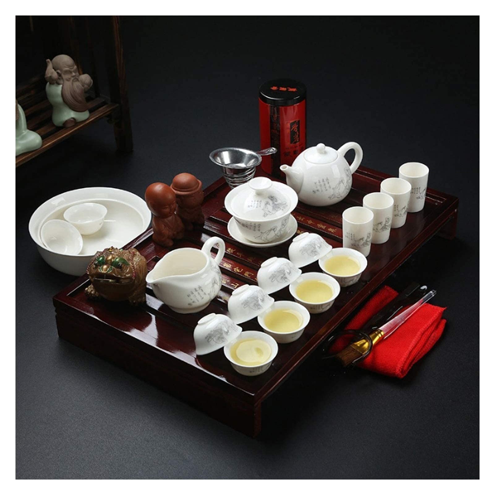 Premium Chinese Kung Fu Tea Set - Ceramic Porcelain Tea Cups with Cover, Portable Tea Ceremony Gift Set for Home, Office & Meditation Use