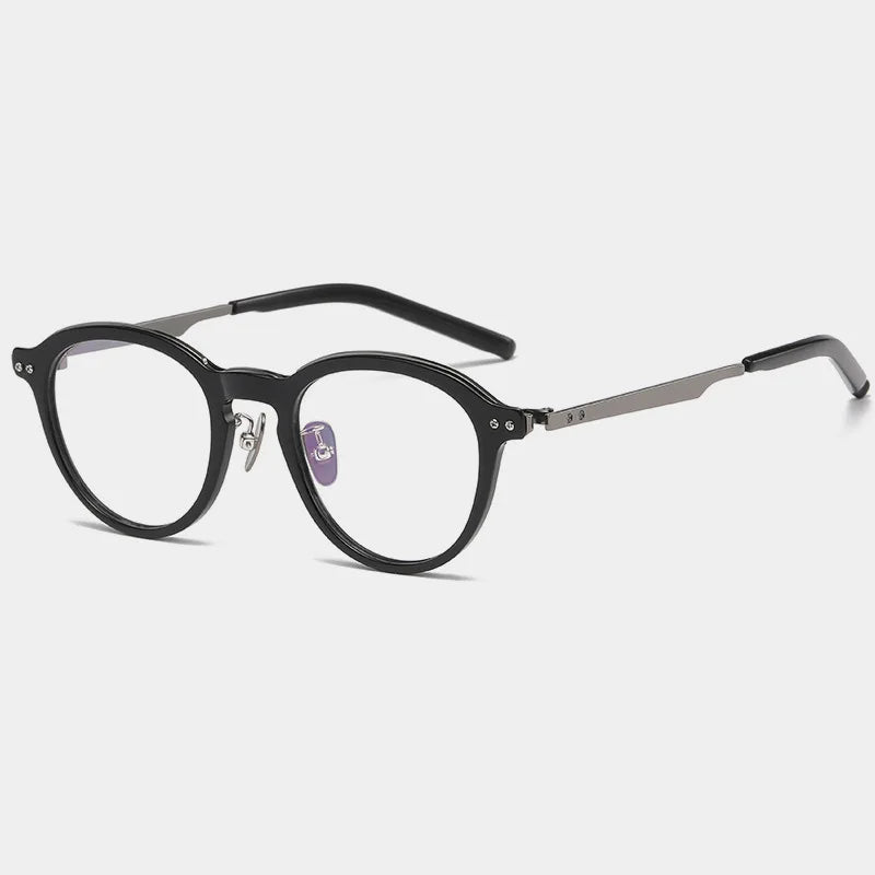 Stylish Black Unisex Acetate & Titanium Round Eyeglasses Frame 94113 - Perfect for Work, Reading & Everyday Fashion