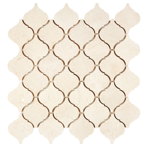 Premium Crema Marfil Marble Arabesque Mosaic Tile - Natural Stone Wall & Floor Decor for Bathroom, Kitchen Backsplash, and Luxury Interior Design