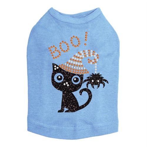 Sparkling Rhinestone Cat with Spider Hat Tank Top for Women - Trendy Graphic Tee in Multiple Colors - Perfect for Halloween, Cosplay & Casual Wear