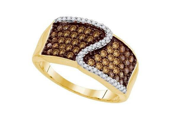 10K Yellow Gold Brown Diamond Women's Micro Pave Band Ring - 3/4 CTW, Elegant Stackable Ring for Wedding, Anniversary & Everyday Wear