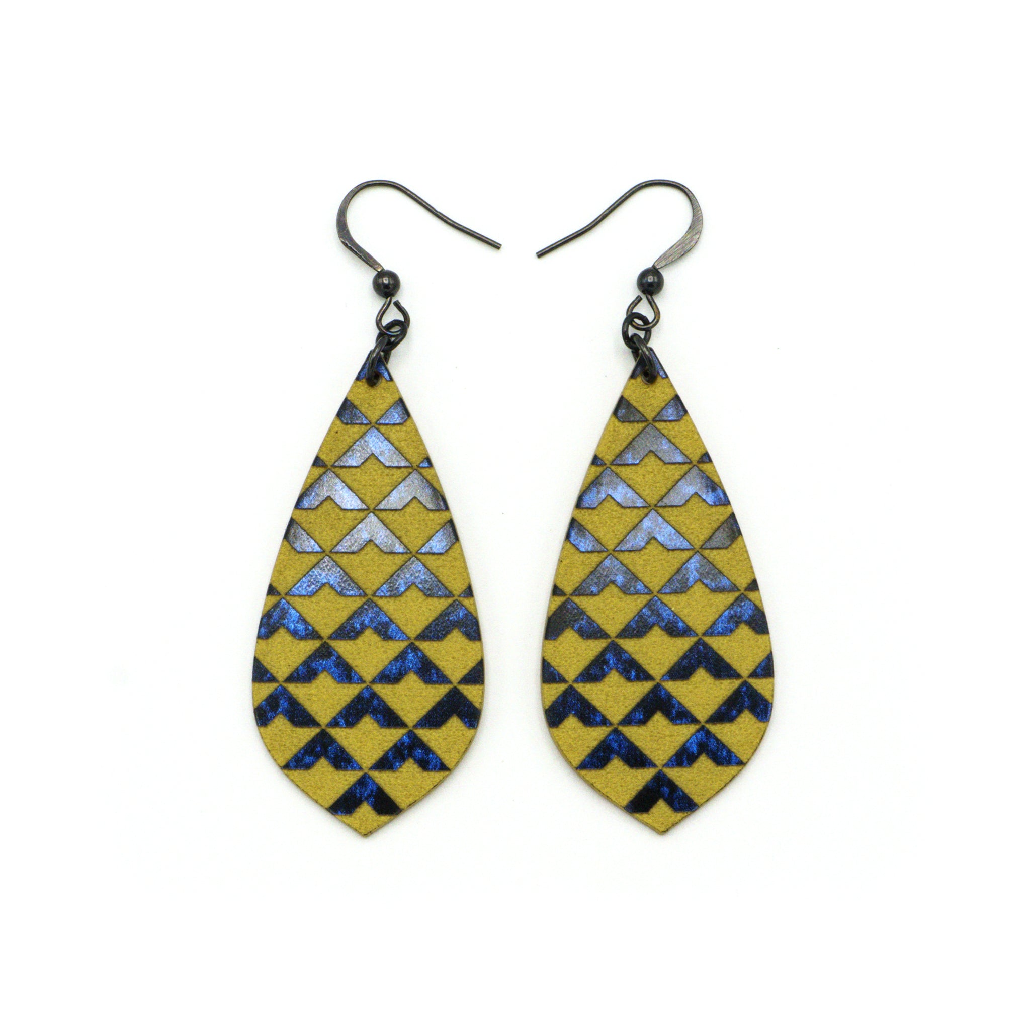 Celestial Blue and Gold Acrylic Earrings [36R] - Elegant Gem Point Design for Women | Perfect for Parties, Weddings, and Everyday Wear