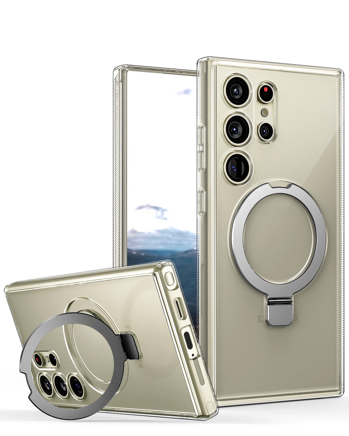 CaseBorne Magnetic Clear Hybrid Case for Samsung Galaxy S24 Ultra - 3-in-1 Combo with MagSafe Compatibility, Built-in Kickstand & Tempered Glass Screen Protector | Perfect for Work, Travel & Everyday Protection