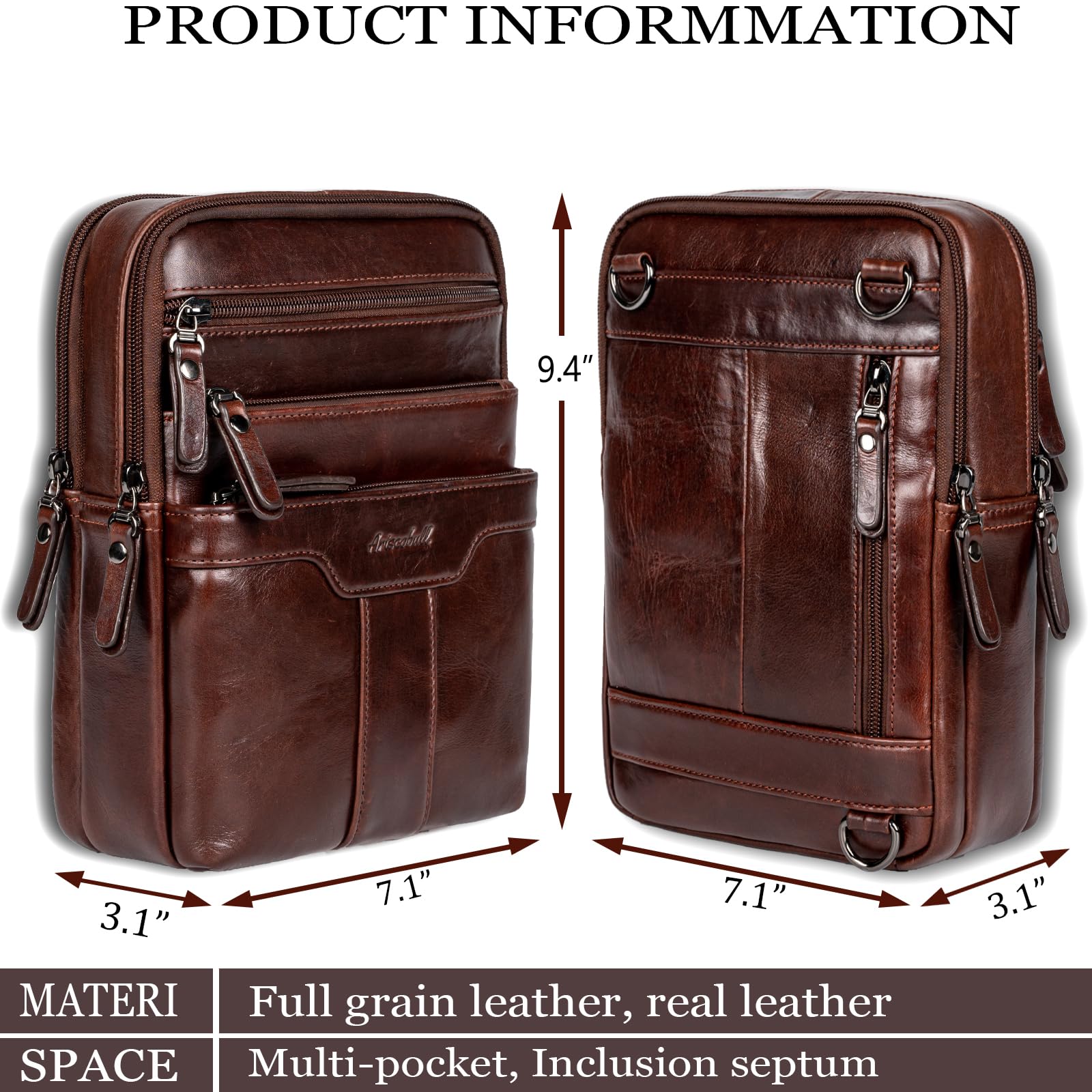 Premium Genuine Leather Messenger Bag for Men - Stylish Small Sling Shoulder Bag & Crossbody Man Purse - Perfect for Work, Travel & Everyday Use