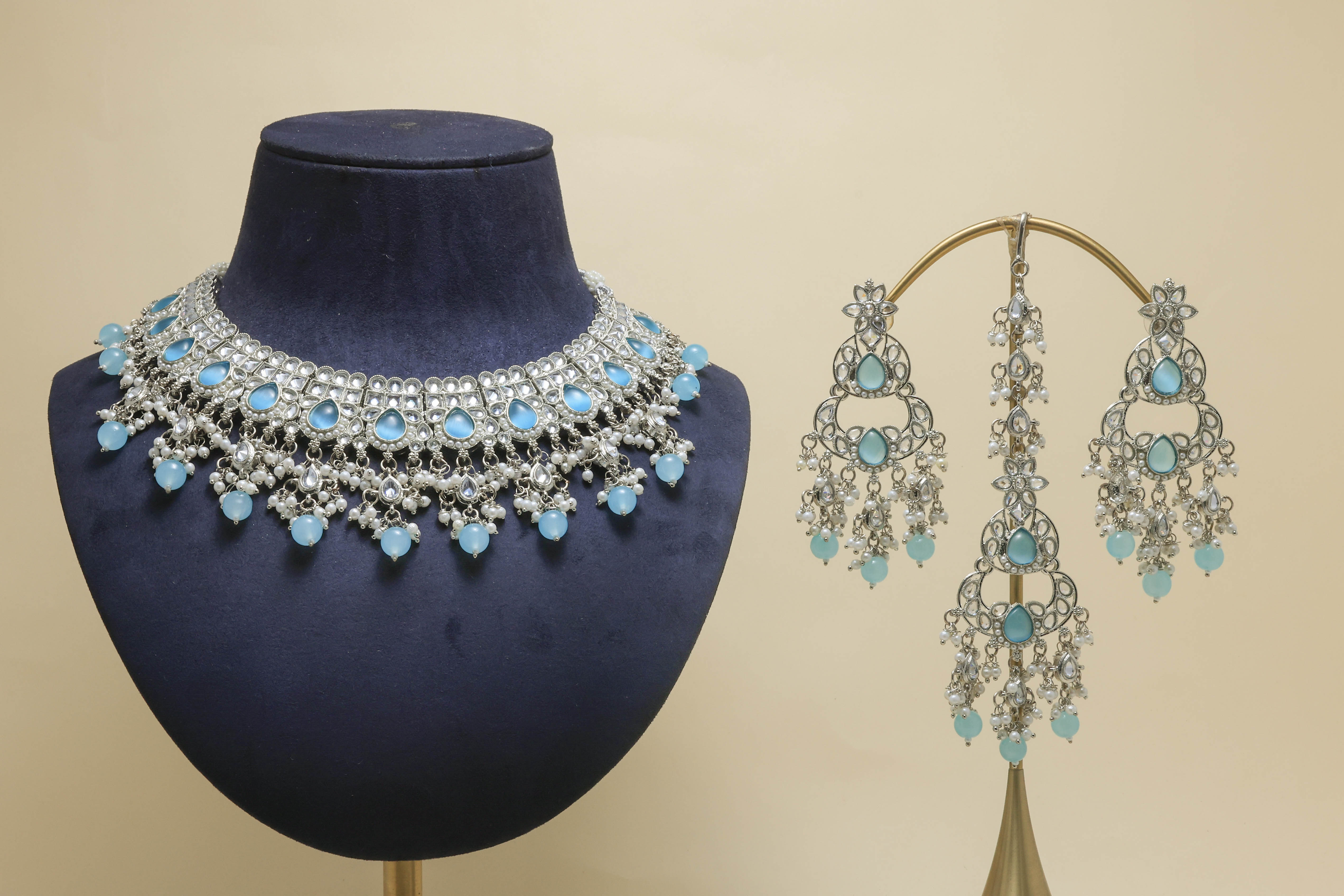 AKSHARA POLKI Full Set Jewelry - Traditional Indian Kundan Necklace, Earrings & Bracelet Set for Weddings, Parties & Festive Occasions