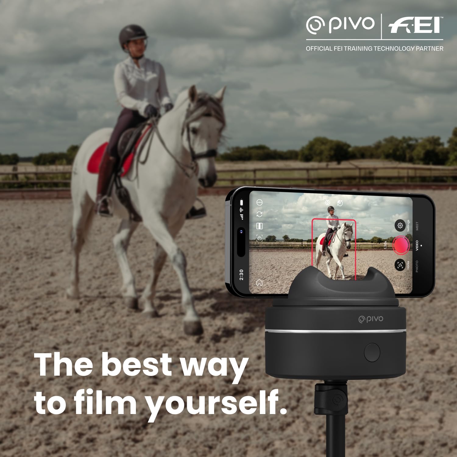 Pivo Equestrian Max AI-Powered 360° Rotating Smartphone Mount for Horses - Auto Tracking Face & Body Motion for Equestrians, Athletes & Content Creators - Compatible with iPhone, Android & Tablets - Remote Control Included - Perfect for Riding Lessons, Training Sessions & Social Media Videos