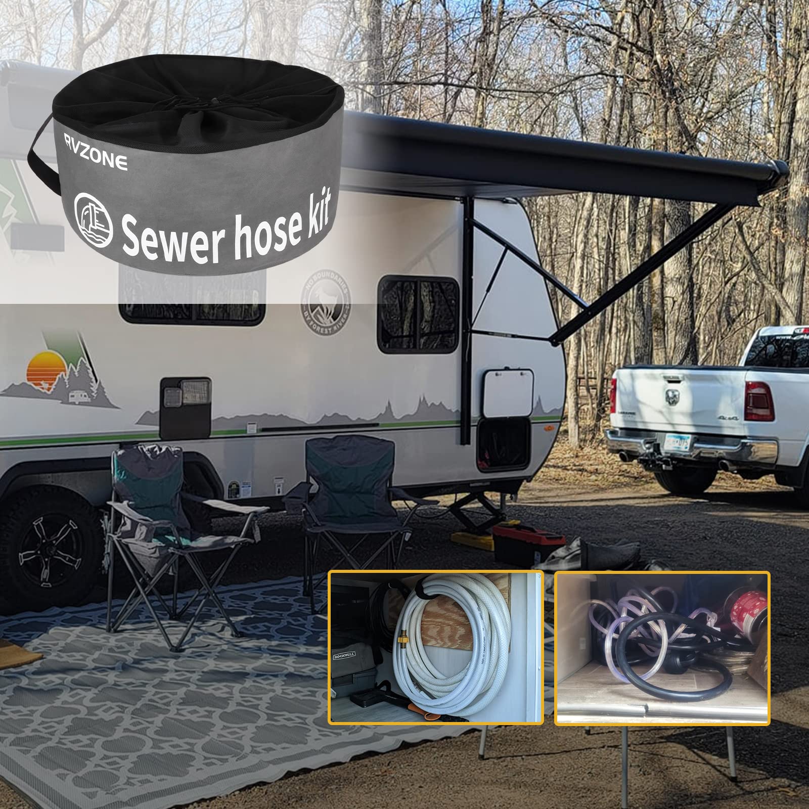 Waterproof RV Hose Storage Bag - Heavy Duty Camper Accessories Organizer for Sewer Hoses, Black Water Hoses & Electrical Cords | Perfect for RV Travel, Camping & Outdoor Adventures