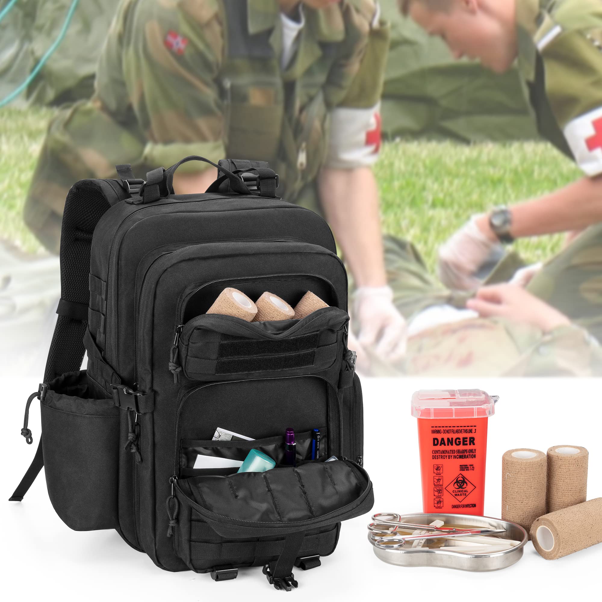 **Damero Medical Tactical Backpack - First Aid & Emergency Supplies Bag with Top Y-Strap for Hiking, Trekking, Hunting, Camping - Durable & Water-Resistant (Black) - Perfect for Outdoor Adventures & Emergency Preparedness**