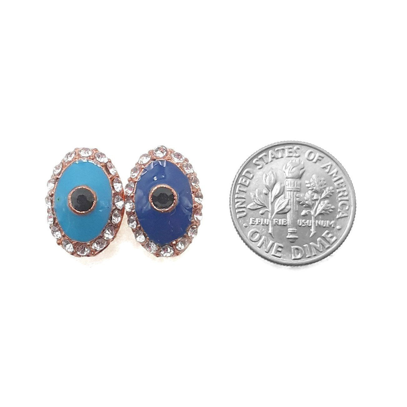 Evil Eye Charm Necklace - Gold, Silver, Gray & Bronze Plated Copper Pendant with Rhinestones (15x10mm) - Protection Jewelry for Women, Gift for Birthday & Good Luck