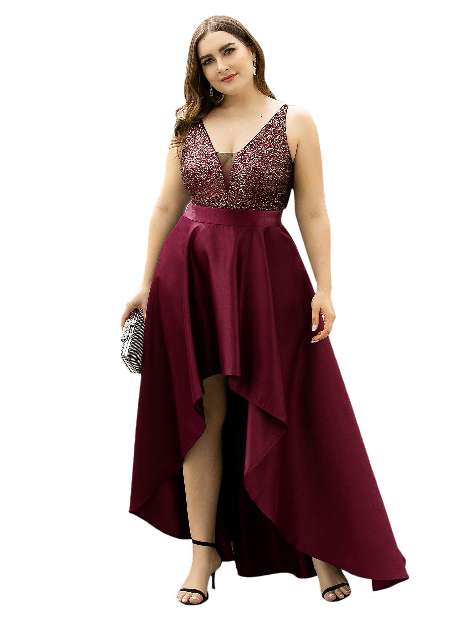 Ever-Pretty Women's Plus Size Sequin V-Neck High-Low A-line Evening Dress for Prom, Homecoming, Cocktail Party & Special Occasions - Style 0667-PZUSA