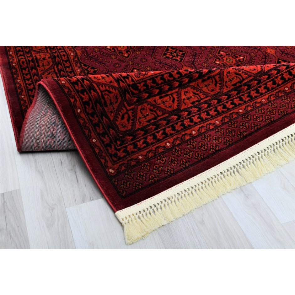 Handmade Afghan Herati Design Power Loom Rug - Red & Black Traditional Persian Style Carpet for Living Room, Bedroom, or Home Decor