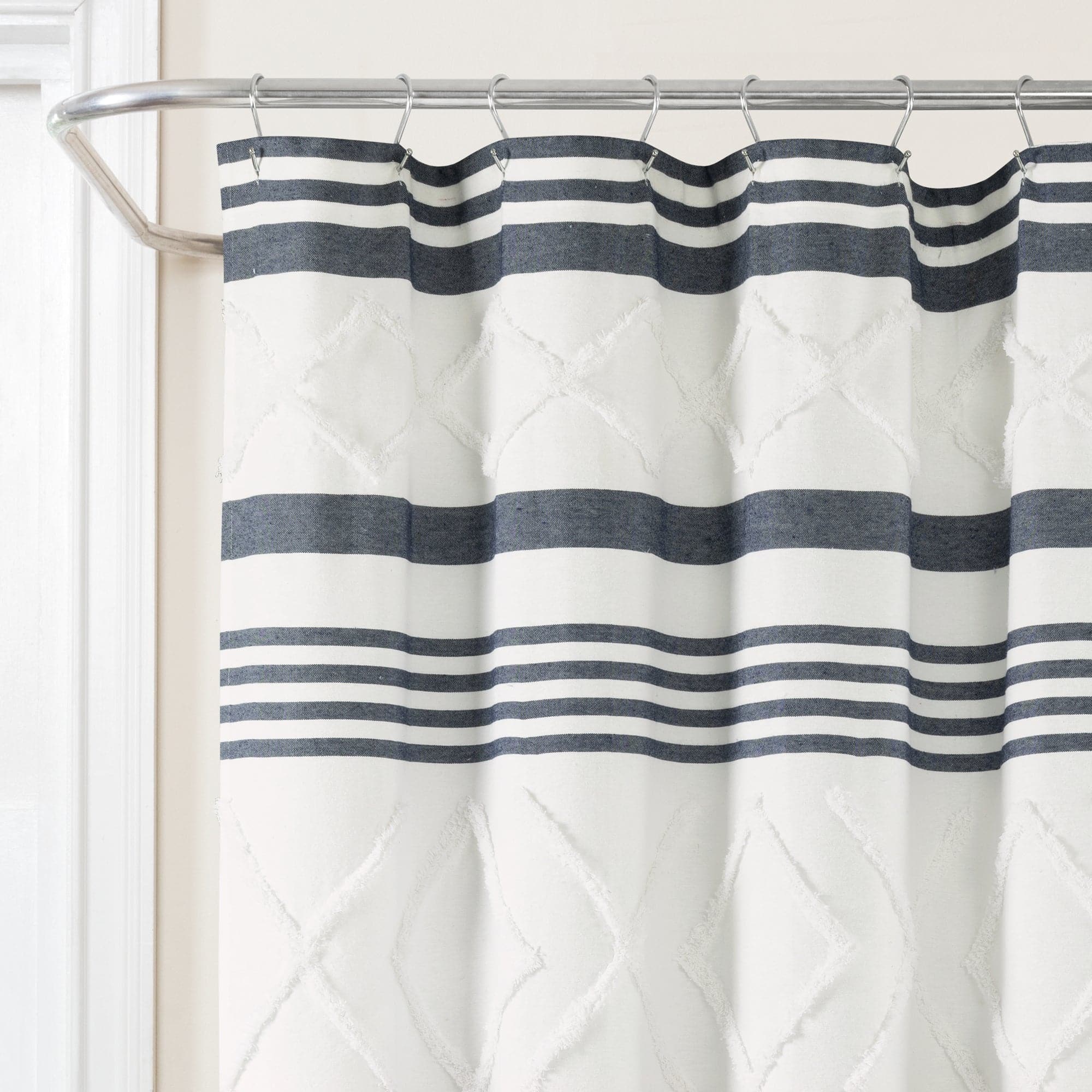 Eco-Friendly Urban Diamond Stripe Woven Tufted Shower Curtain - Waterproof Bathroom Decor for Modern Homes | Perfect for Small Bathrooms & Spa-Like Retreats