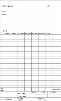 TCS (1000 Count) Time Cards - 7 Days Across, 4-3/16