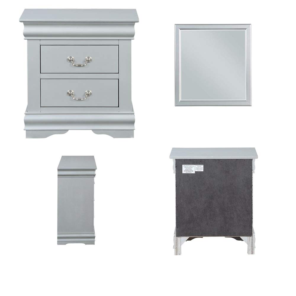 Harper&Bright Solid Wood Nightstand with 2 Drawers - Antique Style Bedside Table for Bedroom & Living Room - No Assembly Required Storage Furniture (Platinum) | Perfect for Small Spaces, Guest Rooms & Apartment Decor