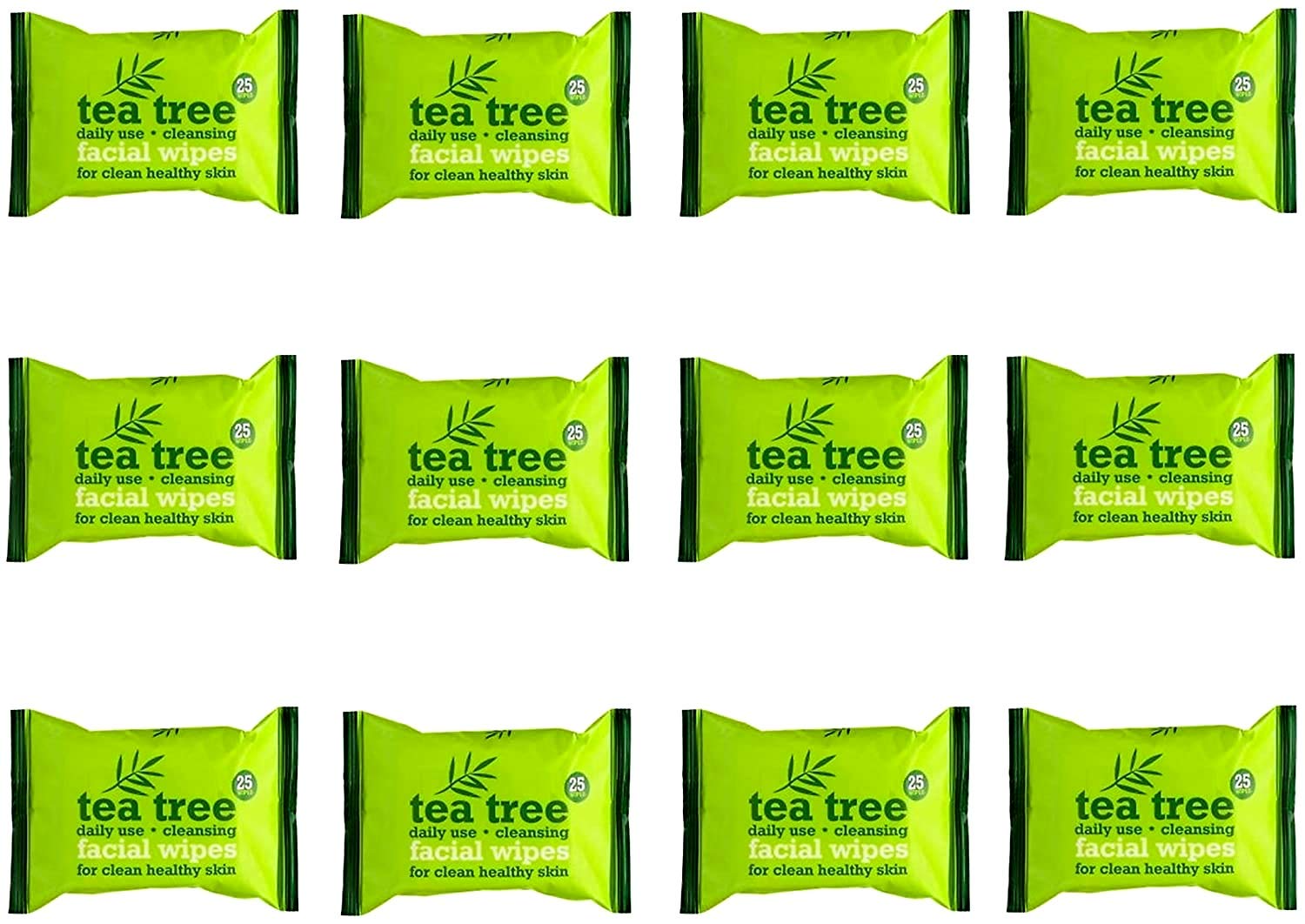 Tea Tree Oil Facial Cleansing Wipes for Daily Use - 300 Count (12 x 25 Packs) - Gentle Makeup Remover & Skin Refreshing Wipes for Travel, Gym & On-the-Go