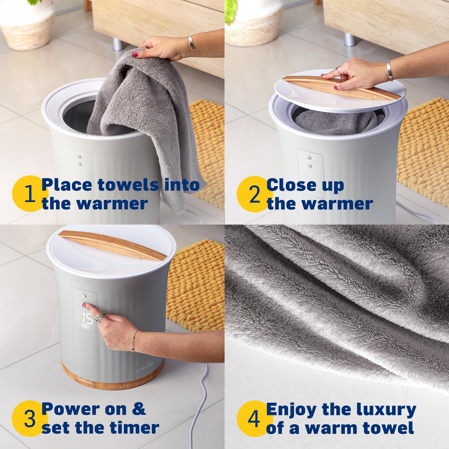 Luxury Bucket Style Towel Warmer with LED Display, Adjustable Timer & Auto Shut-Off - Fits 40” x 70” Oversized Bath Towels - Perfect for Spa, Bathroom & Home Relaxation