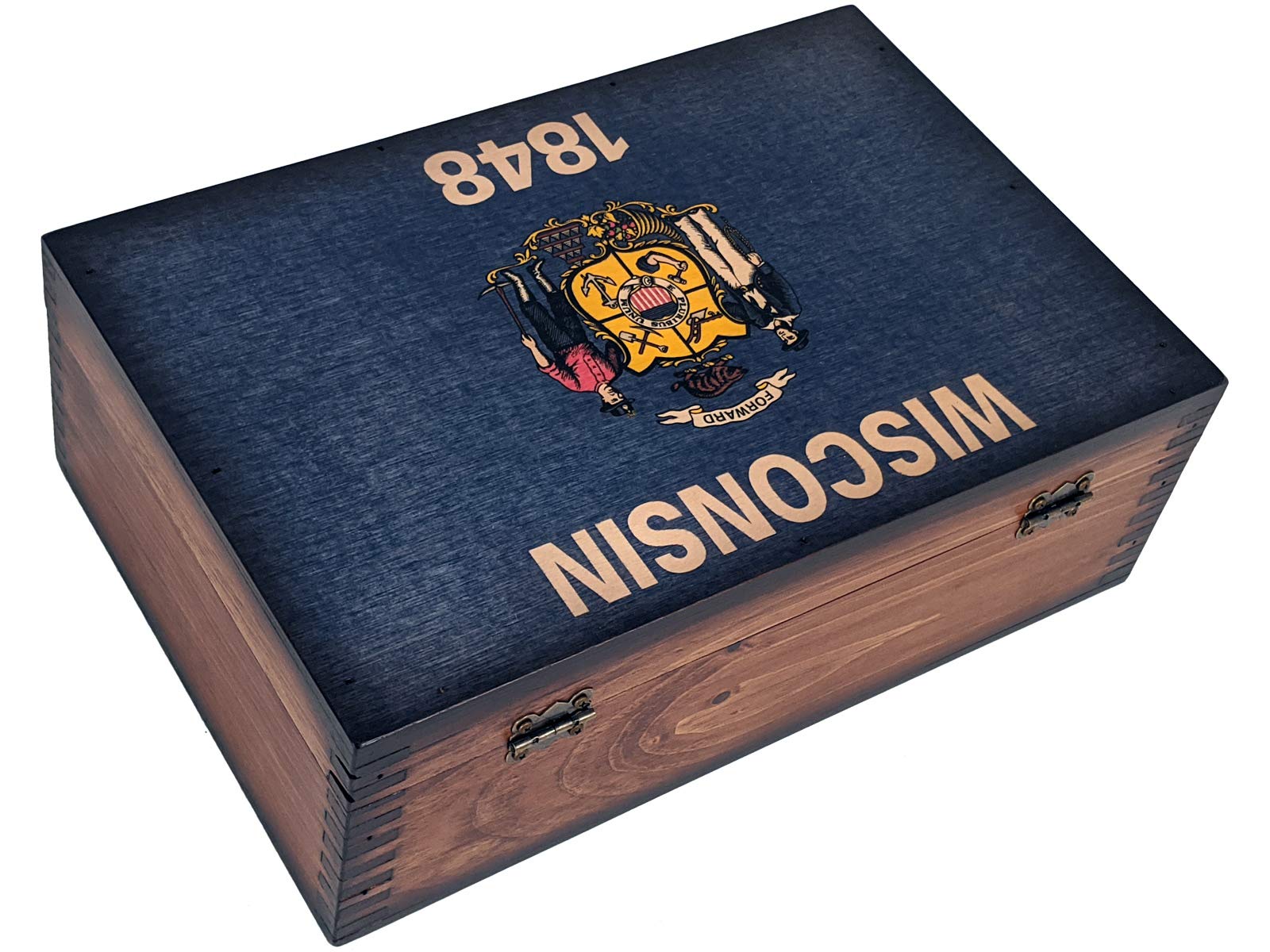 Wisconsin State Flag Wooden Memory Box - Handcrafted Keepsake for Souvenirs, Photos & Mementos - Perfect for Collectors, Graduation Gifts & Home Decor