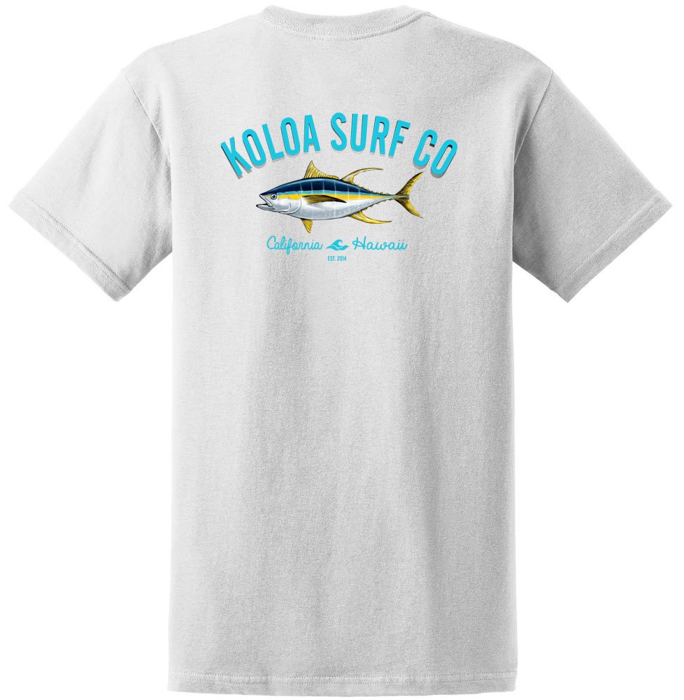 Koloa Surf Men's Yellowfin Tuna Logo Heavyweight T-Shirt - Regular, Big & Tall Sizes - Perfect for Surfing, Beach Outings & Casual Wear