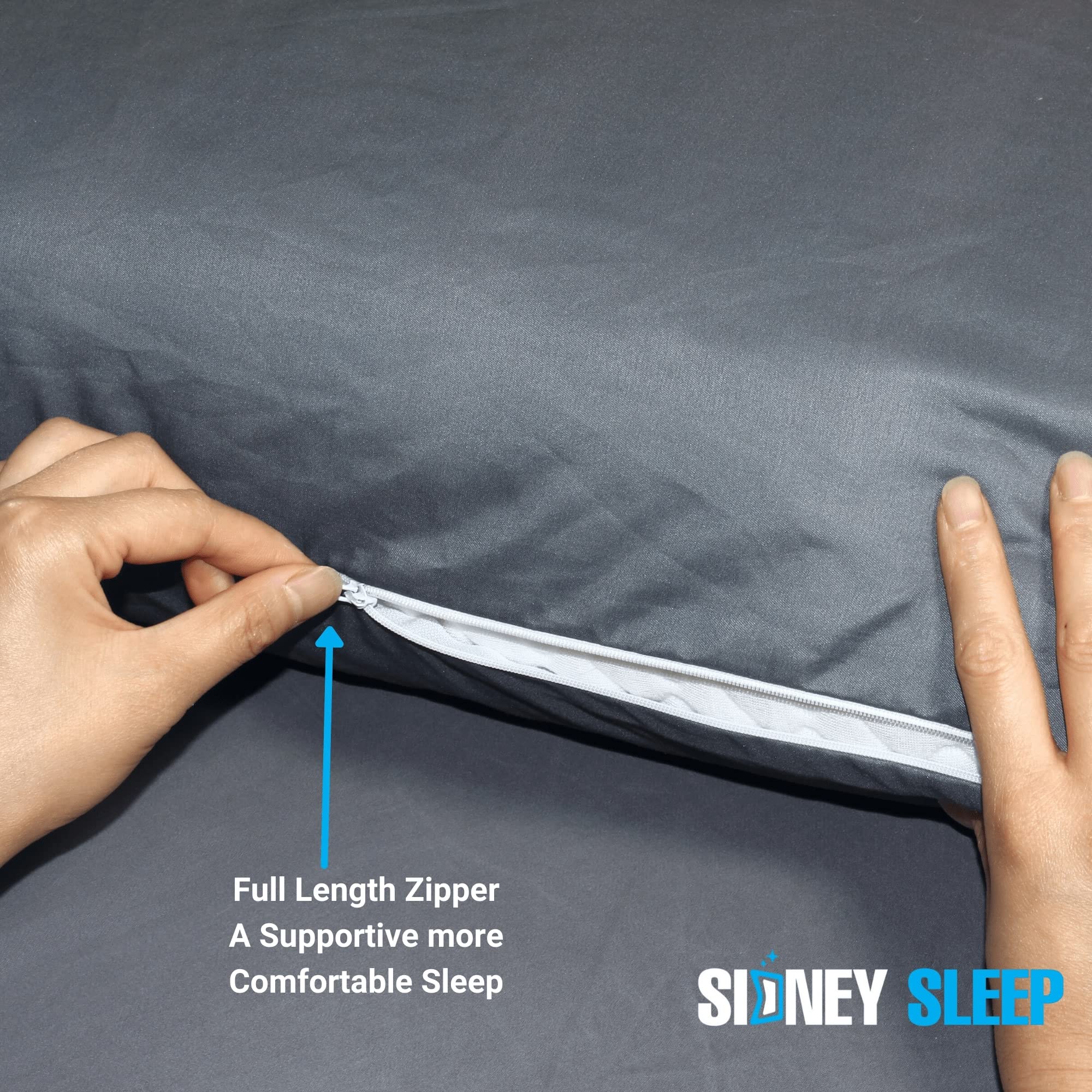 Sidney Sleep Curved Pillow Covers - 20x30 Inches Queen Size with Full Length Zipper - Ultra Soft Brushed Microfiber for Side Sleepers - Fade & Shrink Resistant - Breathable Grey Pillowcase - Perfect for Back Pain Relief & Neck Support While Sleeping