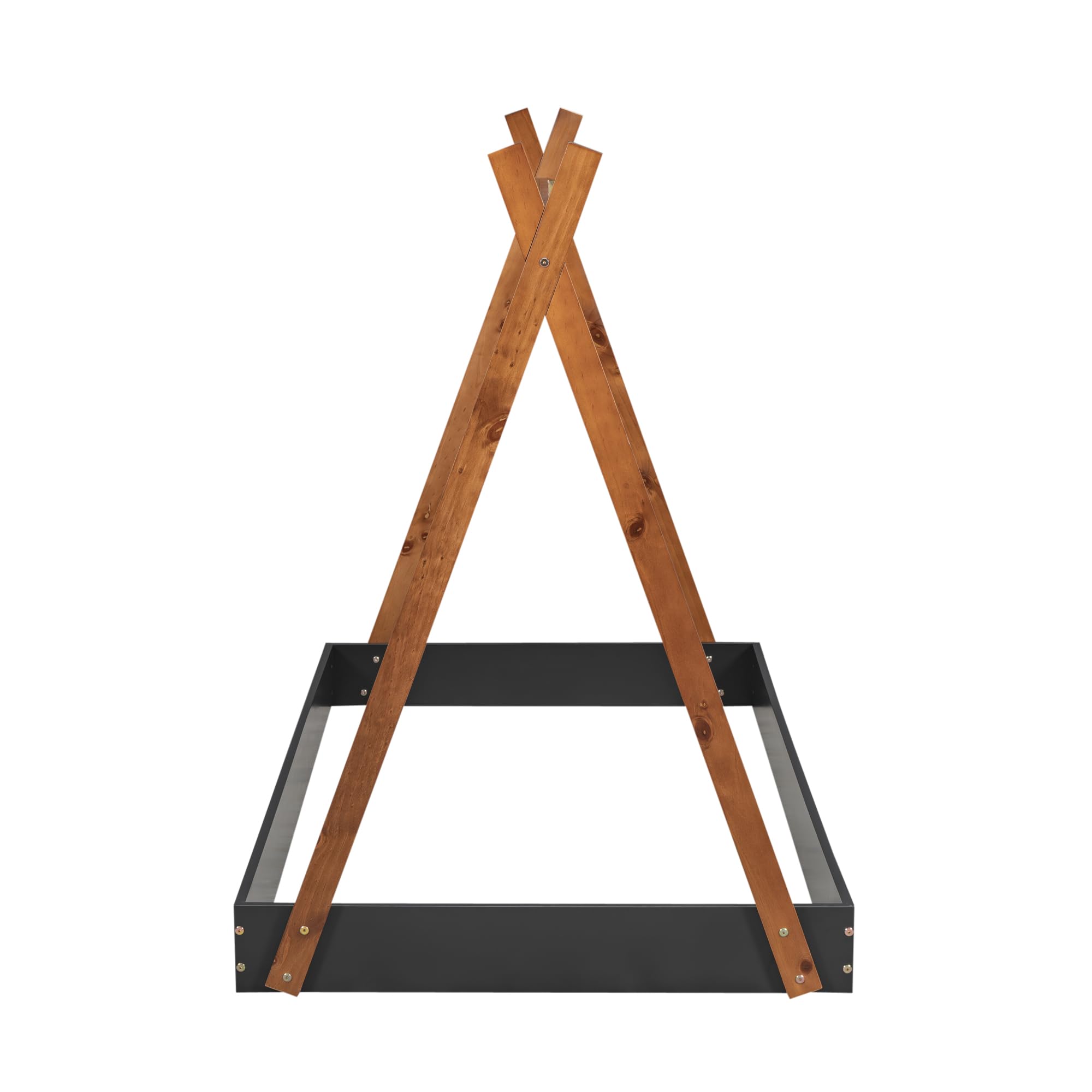 Bellemave Twin Size Tent Floor Bed Frame with Triangle Structure - Teepee Style Montessori Bed for Kids, Girls & Boys - Sturdy Wooden Platform Bed for Playrooms & Bedrooms (Twin, Black + Brown) - Perfect for Imaginative Play & Cozy Sleep Spaces