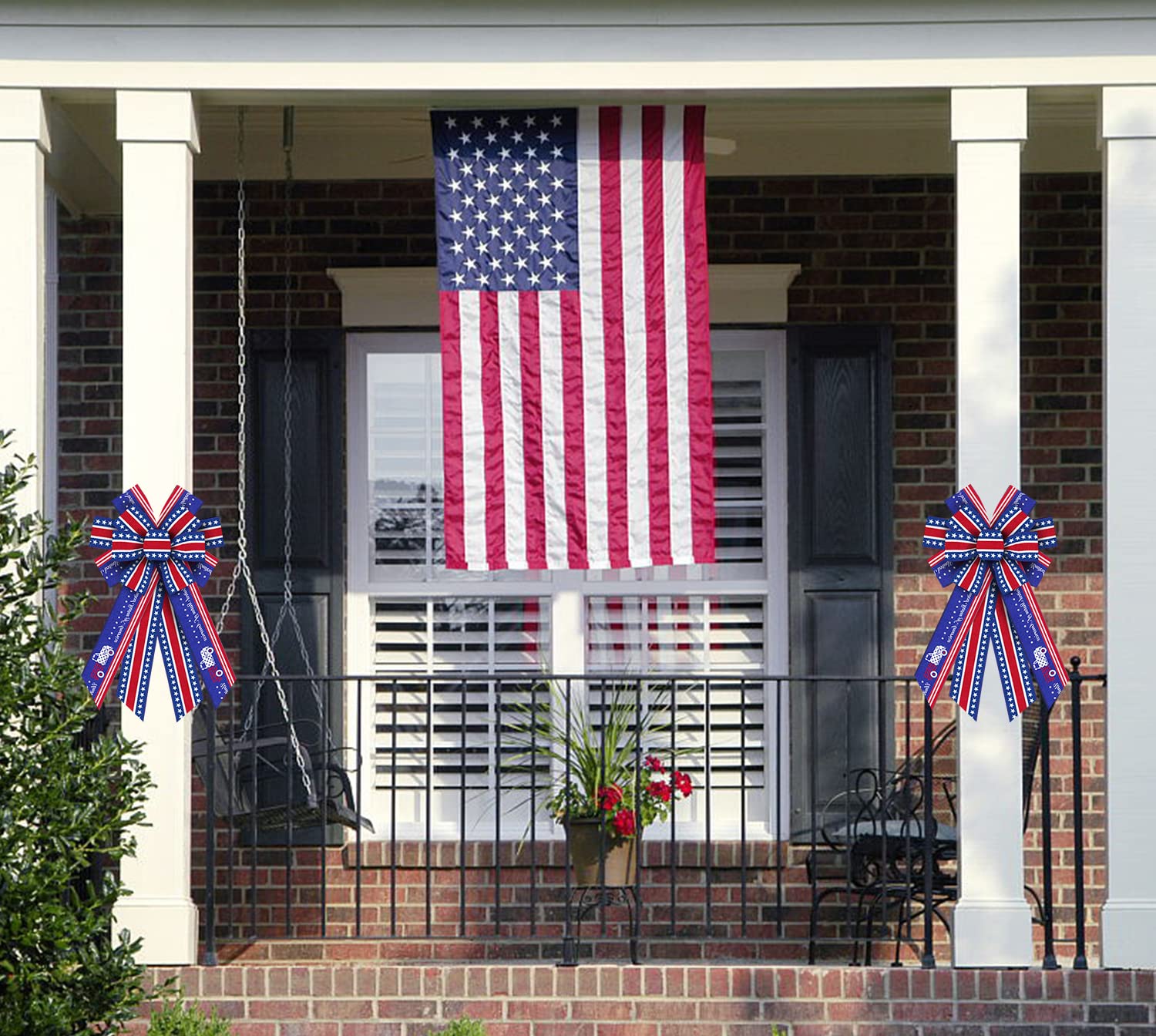 Large 4th of July Wreath Bows - Patriotic Blue Burlap Bows for Front Door Decor, American Star Tree Topper Bows - Perfect for Memorial Day, Independence Day & Home Decorations