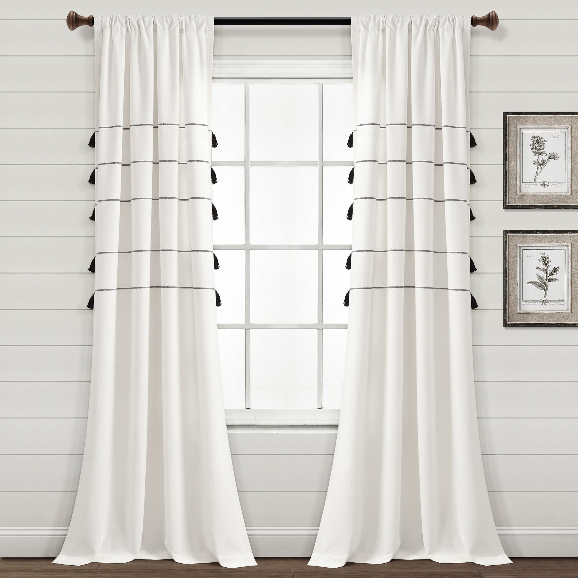 Farmhouse Boho Stripe Woven Tassel Window Curtains - Eco-Friendly Recycled Cotton Blend Drapes for Living Room & Bedroom - Light Filtering & Noise Reducing Home Decor