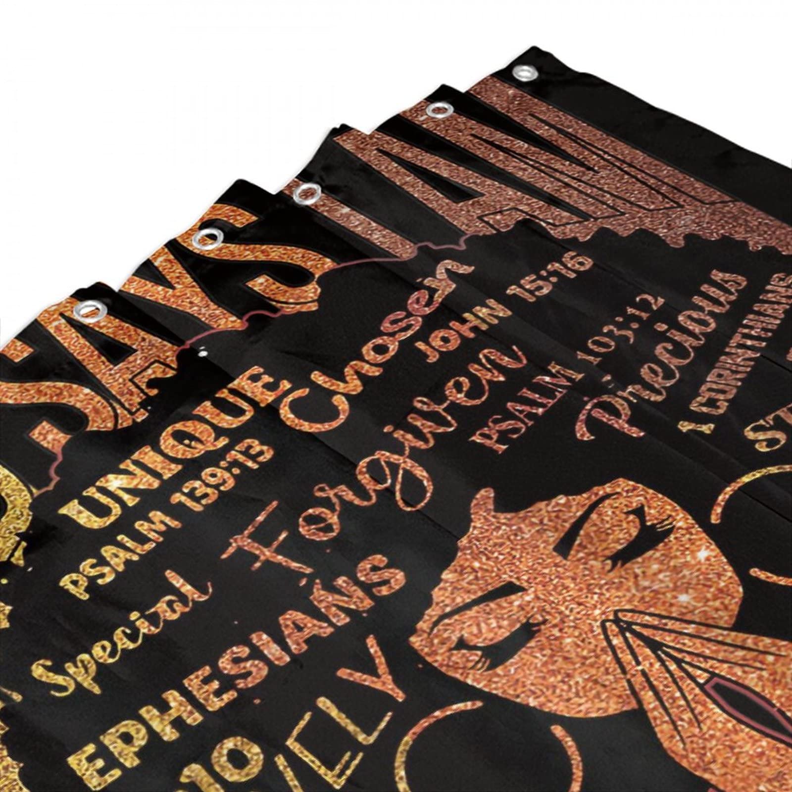 African American Girl Glitter Slogan Shower Curtain - Waterproof Polyester Fabric Bathroom Decor with 12 Hooks (72x72 Inches) - Perfect for Black Pride Themed Bathrooms & Cultural Home Decor
