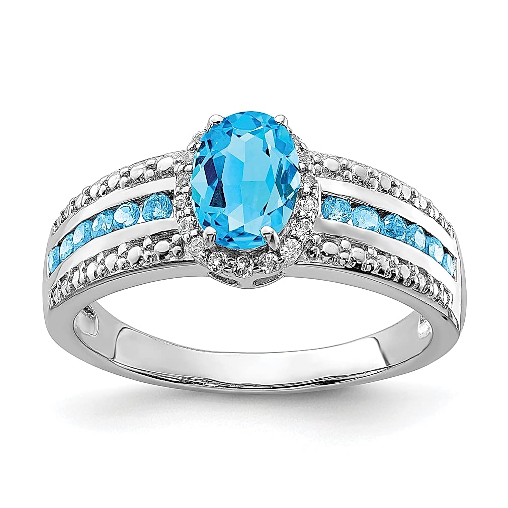 925 Sterling Silver Blue White Topaz Ring for Women - Elegant Gemstone Fine Jewelry, Perfect Gift for Her - Ideal for Weddings, Anniversaries & Special Occasions