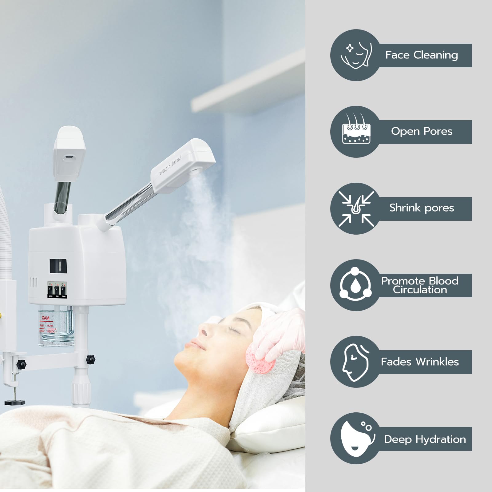 Professional 3-in-1 Facial Steamer with 5X LED Magnifying Lamp - Hot & Cold Mist for Estheticians - Portable Wheeled Design for Spa & Salon Use - Perfect for Deep Cleansing, Hydration & Skin Treatments