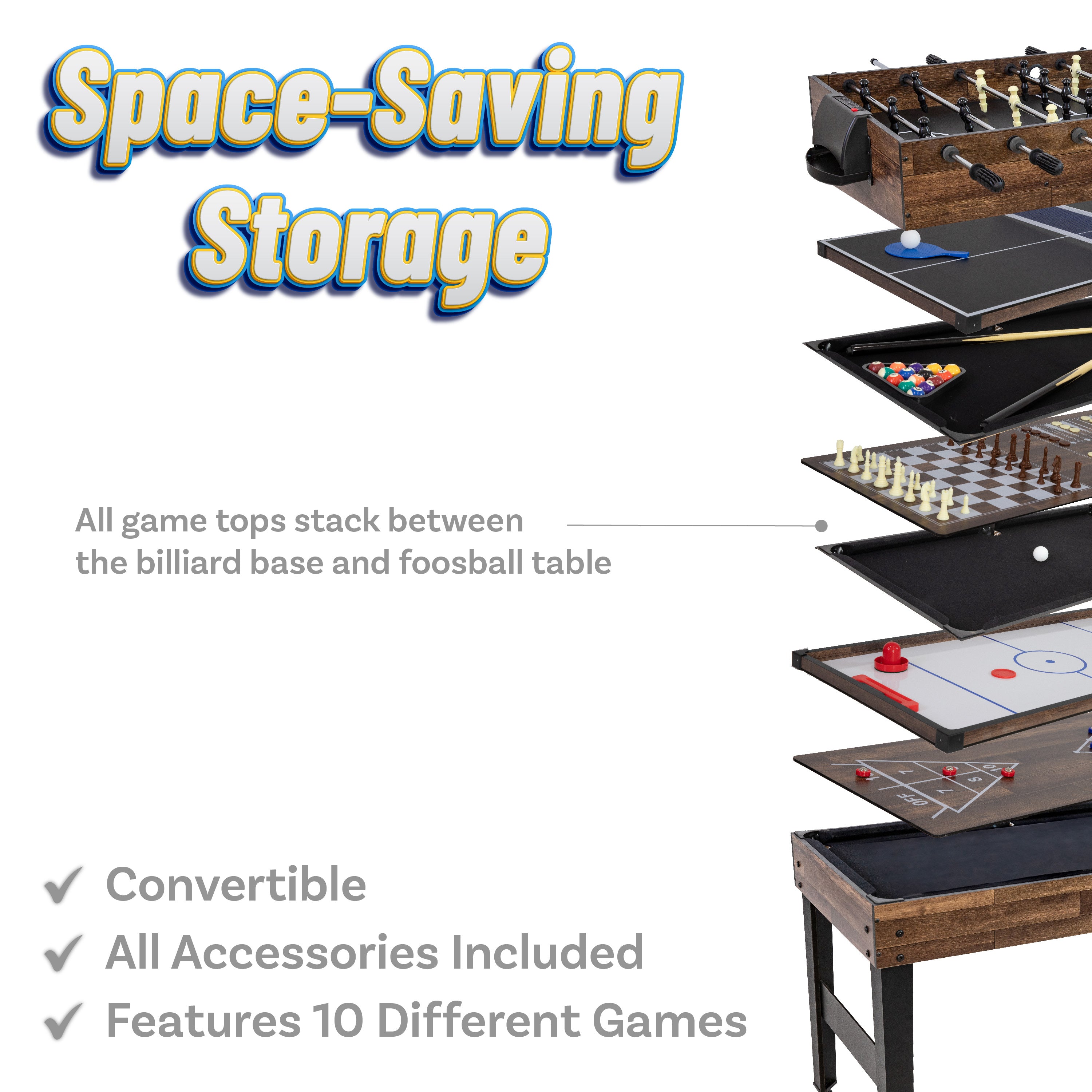 10-in-1 Multi Game Table Set for Indoor & Outdoor Fun - 49.5 Inch Classic Board Games Collection - Perfect for Family Game Nights, Parties, and Backyard Entertainment