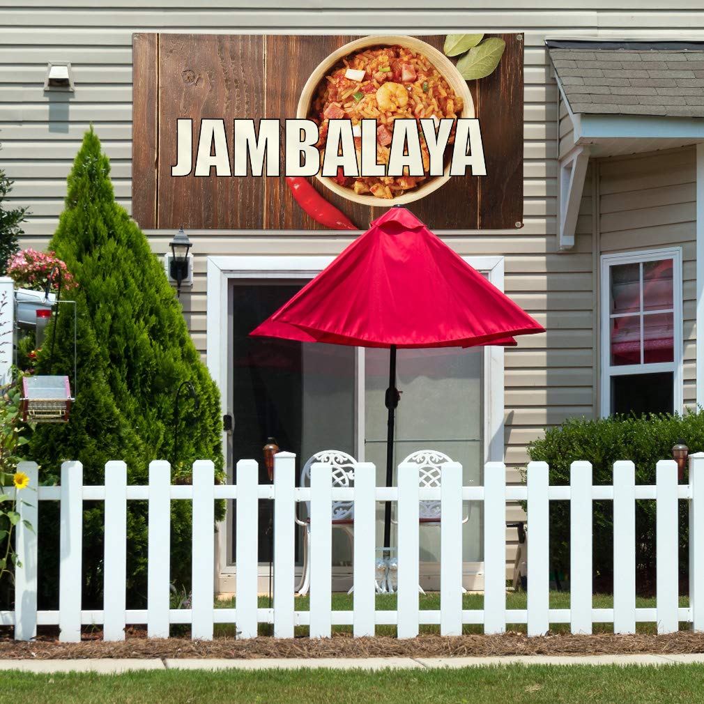 Vinyl Banner 48x96 Inches - Weatherproof Outdoor Advertising Sign with 8 Grommets for Restaurants, Food Businesses & Industrial Yard Use - Durable Jambalaya A Printing for All Weather Conditions | Perfect for Storefronts, Events & Promotions