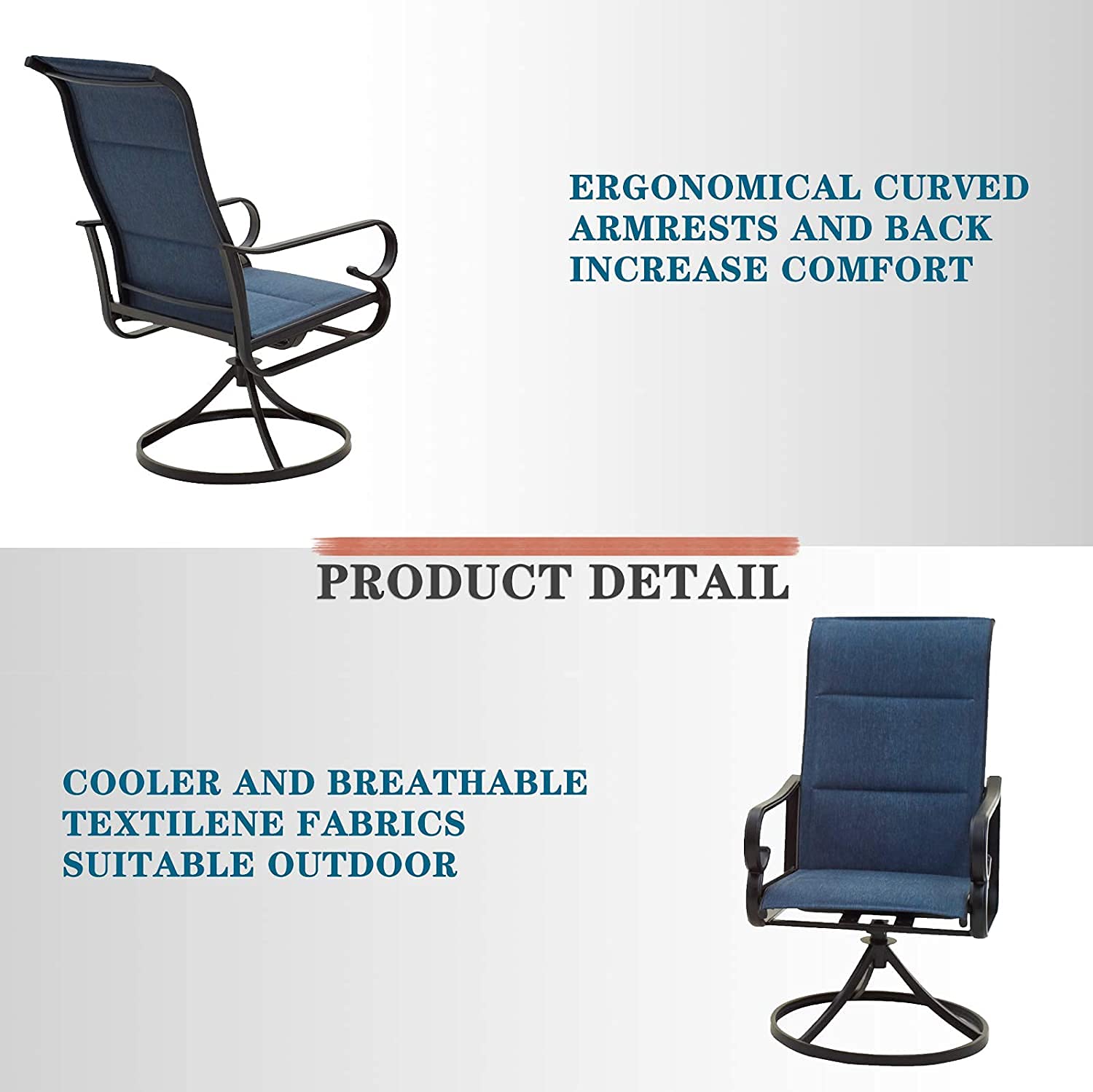Festival Depot 8-Piece Patio Swivel Armchair Set - Outdoor Dining Chairs for Bistro, Deck & Garden (Blue) - Perfect for Backyard BBQs, Poolside Relaxation & Outdoor Entertaining