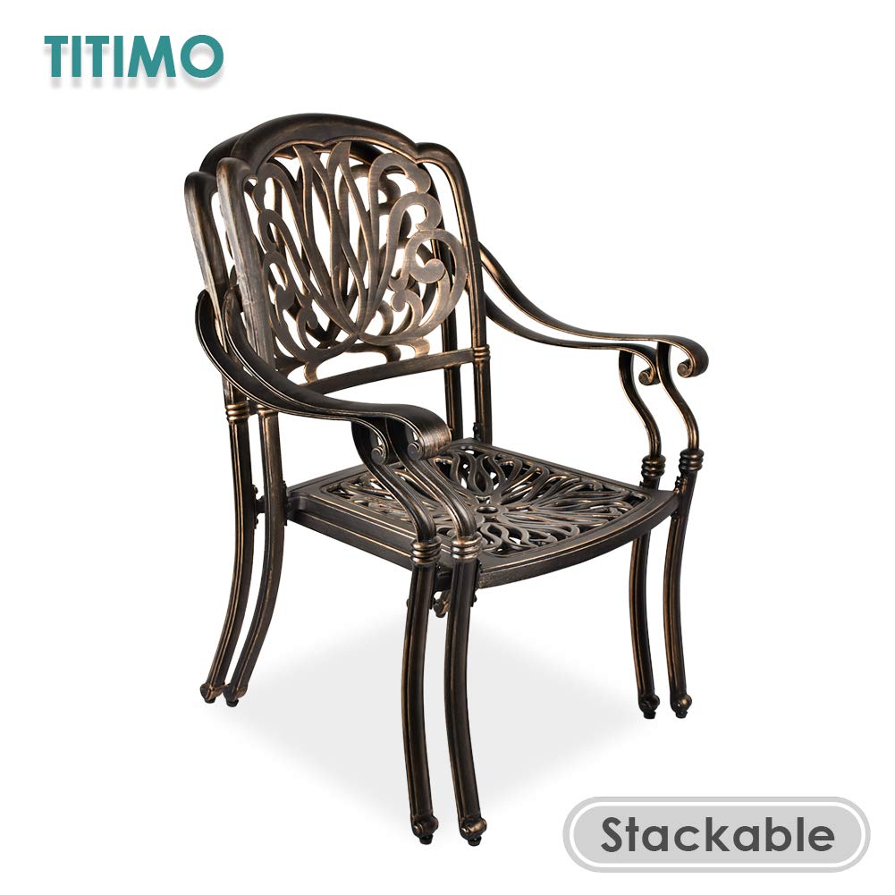 TITIMO 2-Piece Outdoor Patio Dining Chair Set - Cast Aluminum Bistro Chairs for Garden, Deck, Balcony - Antique Bronze Finish - Perfect for Backyard Dining, Coffee Break & Outdoor Relaxation (Cushions Not Included)