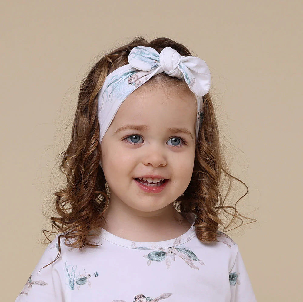 Snuggle Hunny Organic Top Knot Headband for Women - Soft Stretchy Hair Band for Yoga, Workouts, and Everyday Comfort - Turtle Print Design